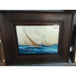 F. Fissi ?, sailing boats at sea with distant vessels. 26x36cm approx. In oak frame, glazed. (B.P.