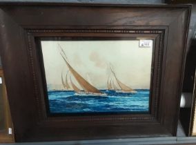 F. Fissi ?, sailing boats at sea with distant vessels. 26x36cm approx. In oak frame, glazed. (B.P.