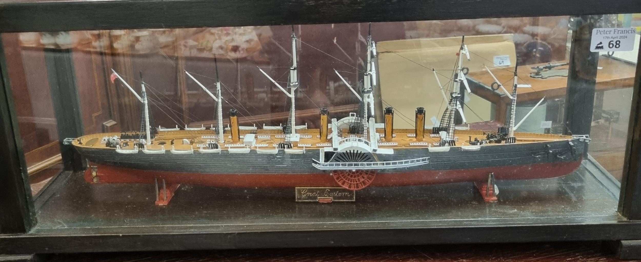 Cased scale model of the transitional steam sailing vessel The Great Eastern , designed by famous