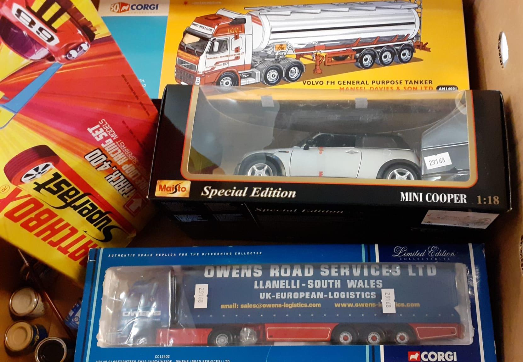 Two boxes of diecast model vehicles, varying scales to include: Corgi Volvo General Purpose - Image 2 of 3