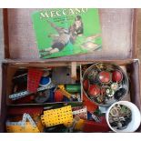 Vintage suitcase comprising vintage Meccano, instructions, motors, wheels, tools etc. together