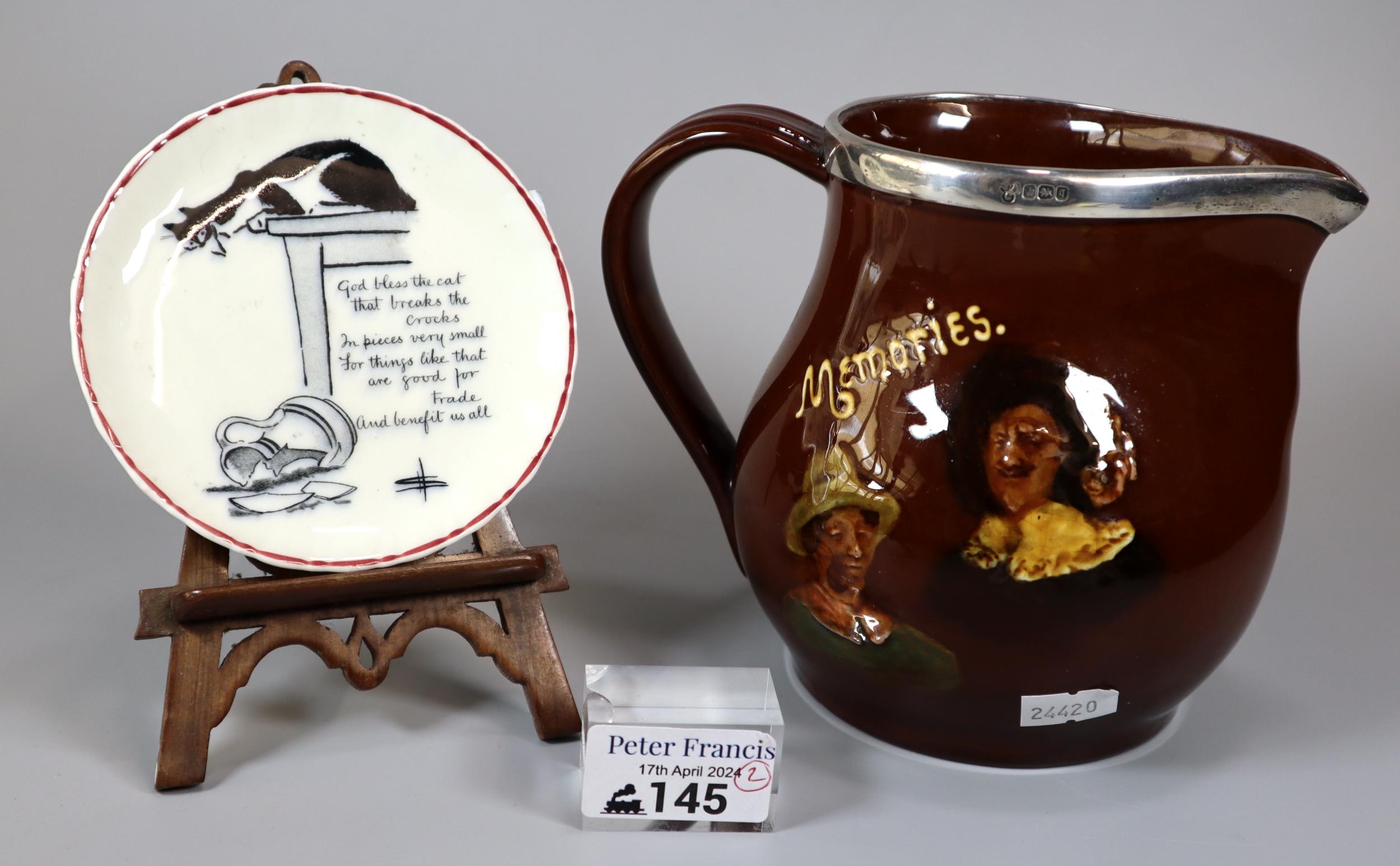 Royal Doulton Charles Dickens themed Memories Kingsware jug/pitcher with silver collar for London