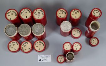 Collection of mainly silver coins in original card tubes to include: sixpence, Florins, Half