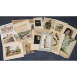 Folio of unframed watercolours, various, appearing to be mainly from the 19th century, some