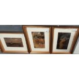 Three Victorian sentimental coloured prints, possibly chrystoleums, in modern frames. 23x14.5, 23x15