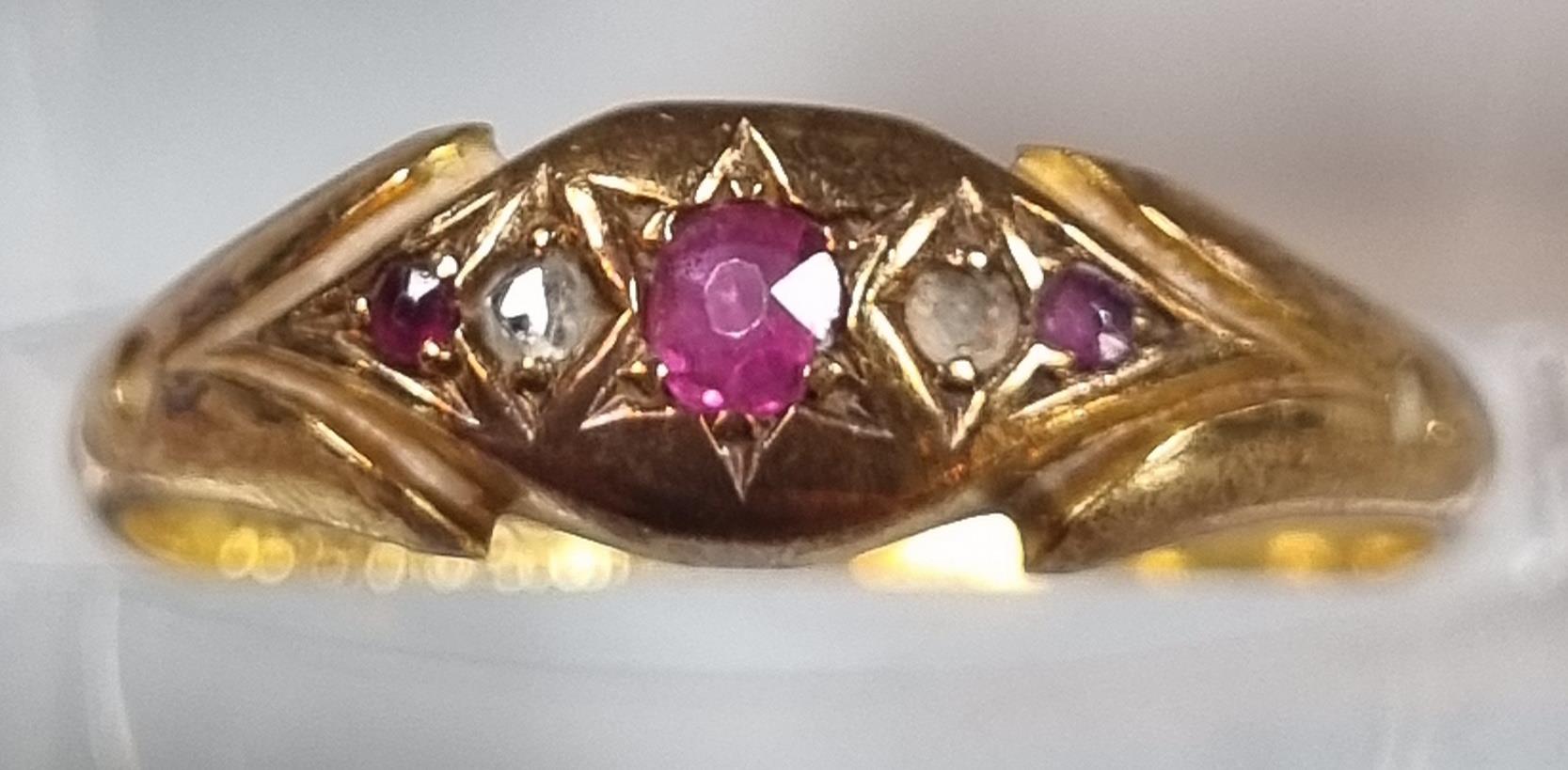 Edwardian 15ct gold ruby and diamond ring. 1.8g approx. (B.P. 21% + VAT)