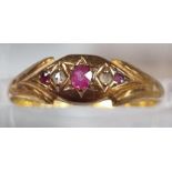 Edwardian 15ct gold ruby and diamond ring. 1.8g approx. (B.P. 21% + VAT)