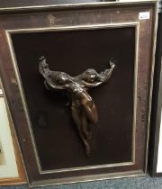 Bronzed sculptural relief depicting an entwined couple. Framed. 63x48cm approx. (B.P. 21% + VAT)
