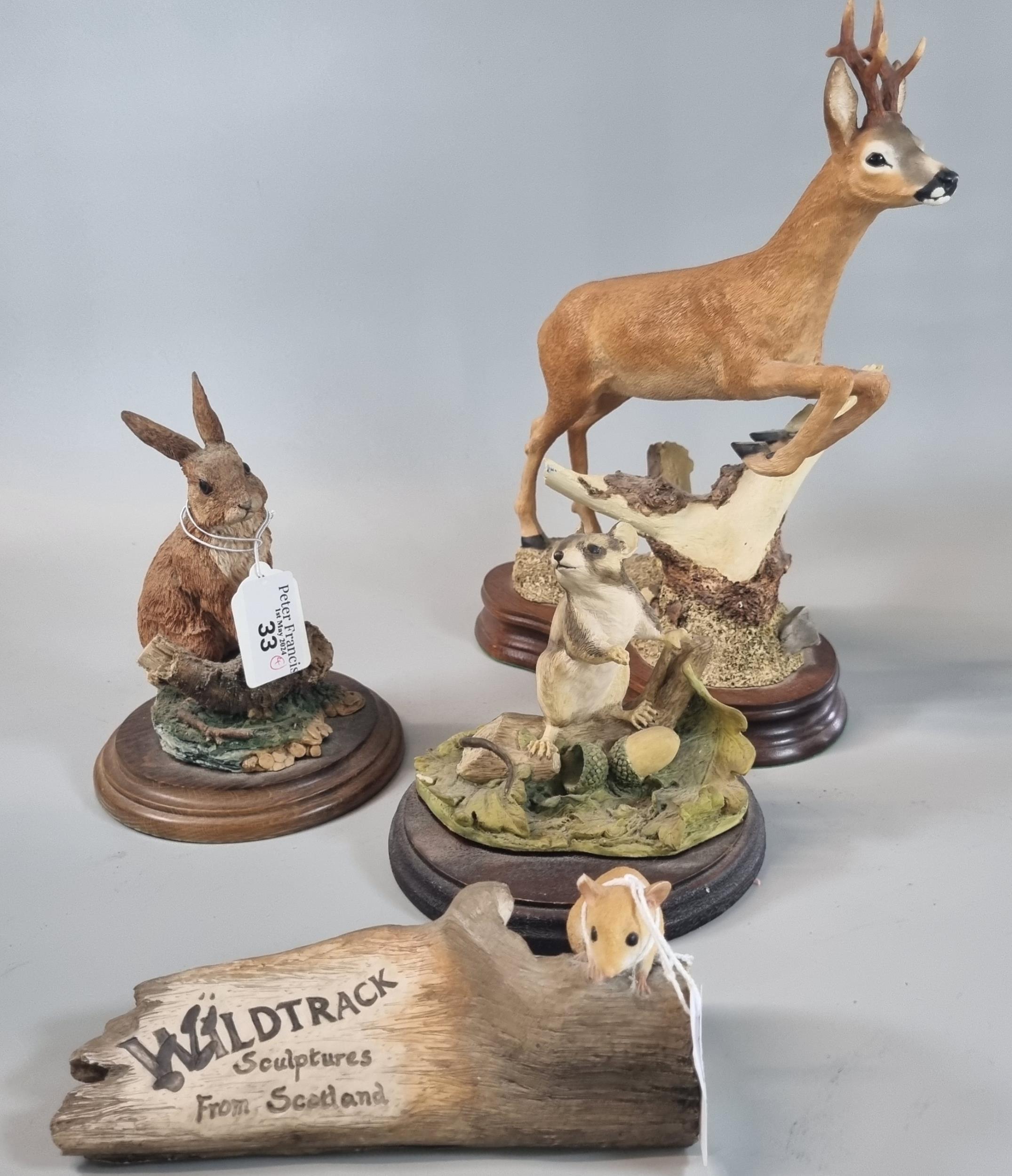 Collection of Scottish Wildtrack and Country Artists animal sculptures to include: hare, stag, mouse