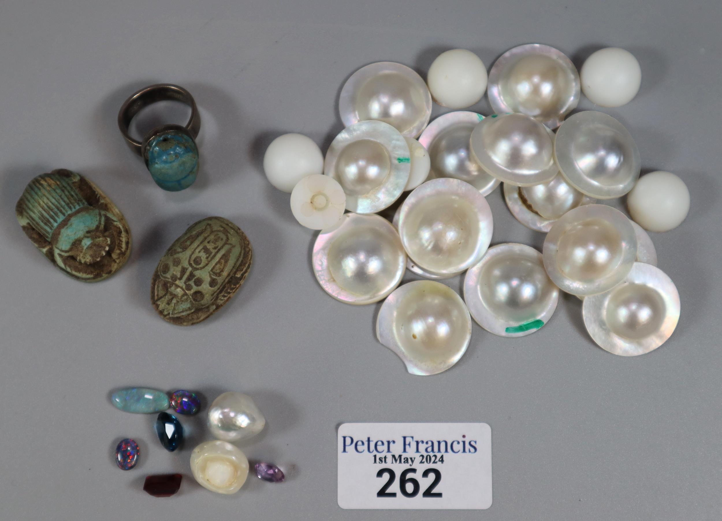 Collection of various loose gemstones and pearls, button pearls from Broome Australia together