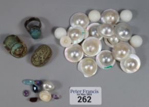 Collection of various loose gemstones and pearls, button pearls from Broome Australia together