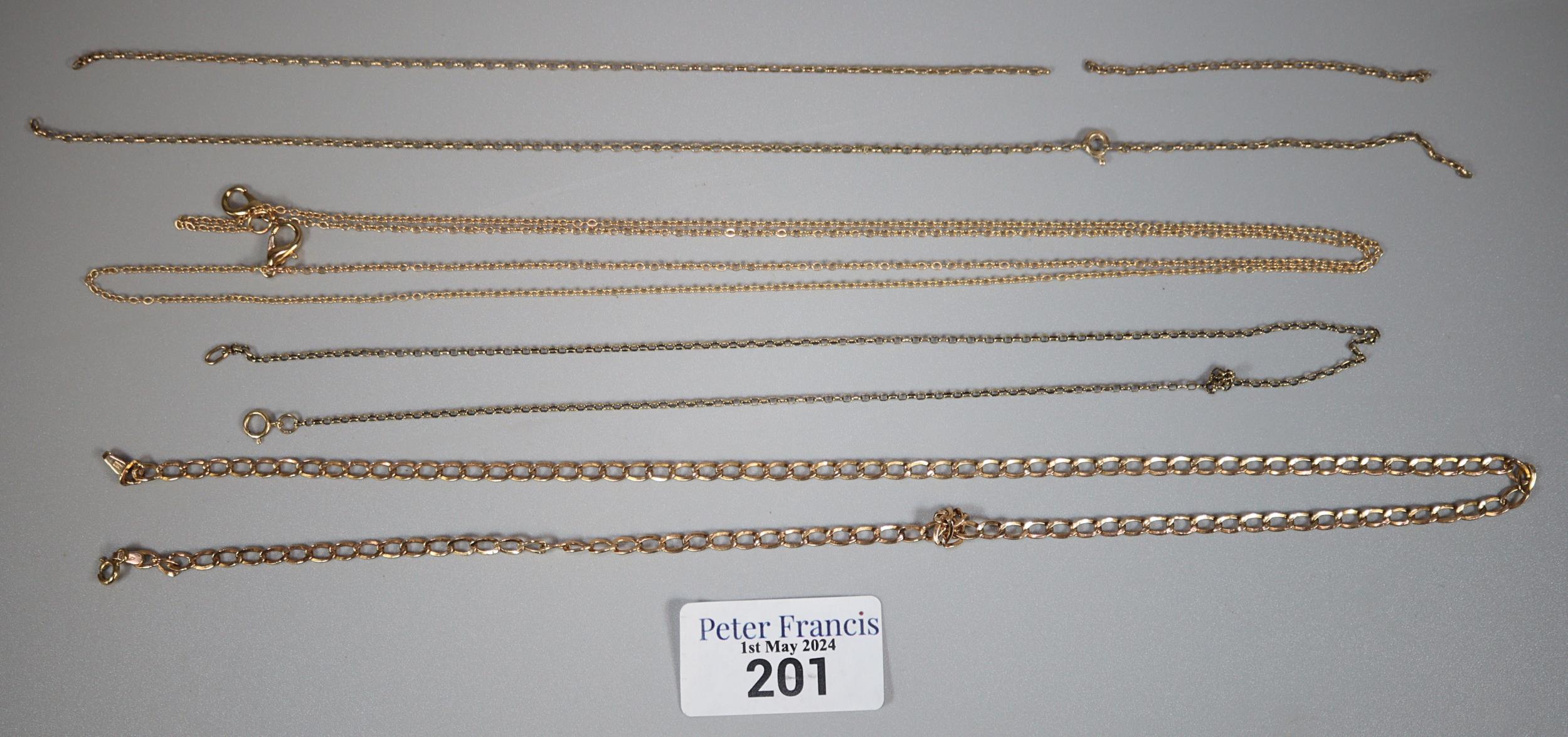 Collection of 9ct gold and other chains. 8g approx. (B.P. 21% + VAT)