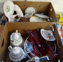 Two boxes of mostly china to include: two 19th Century two handled lidded sugar bowls, Myott