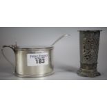 Victorian silver mustard pot with blue glass liner and associate silver spoon. 4.5 troy oz approx.