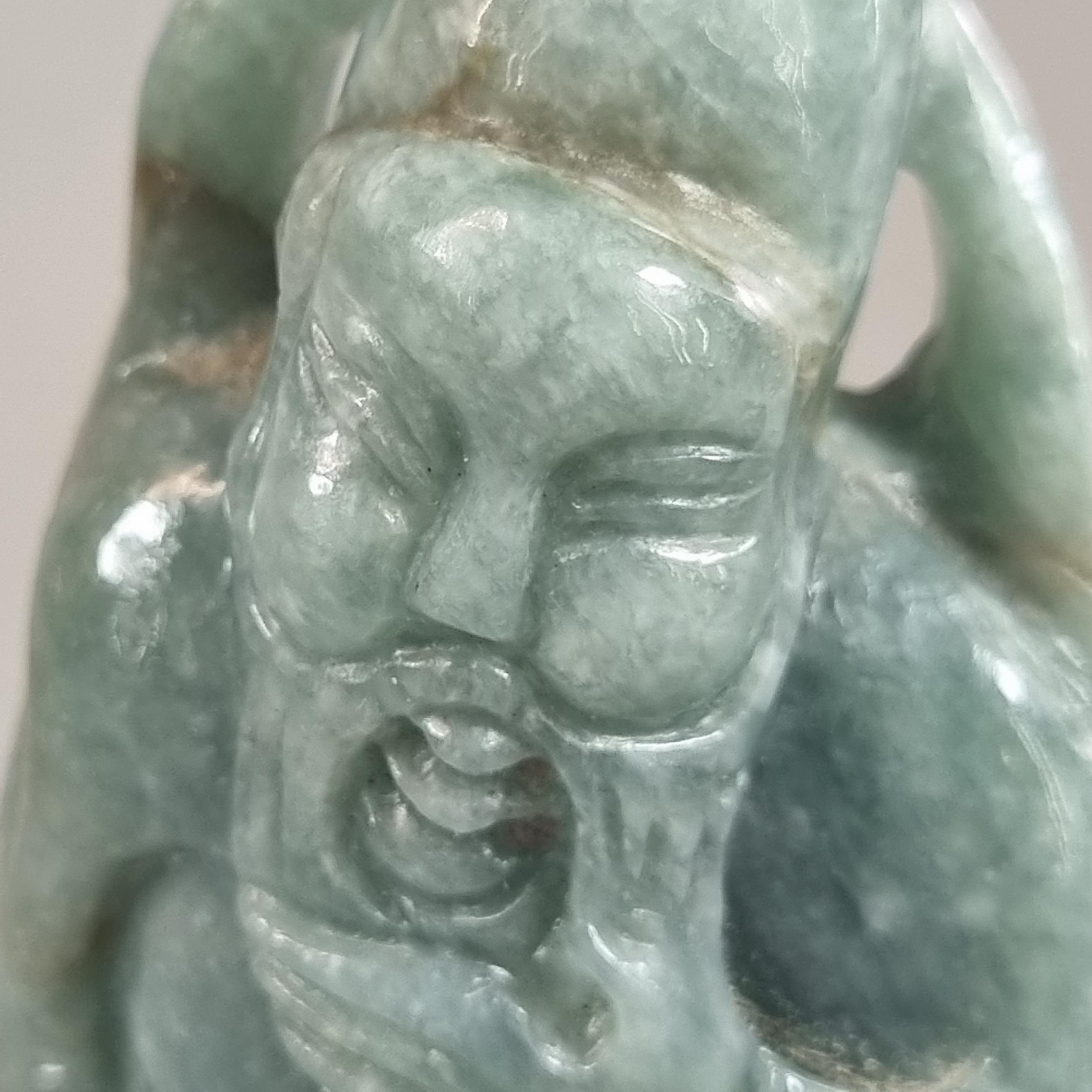 Small Chinese green hardstone carving of an Immortal. 9.5cm high approx. (B.P. 21% + VAT) - Image 4 of 4