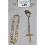 9ct gold rope twist bracelet. 2.2g approx. together with a 9ct gold crucifix pendant and plated