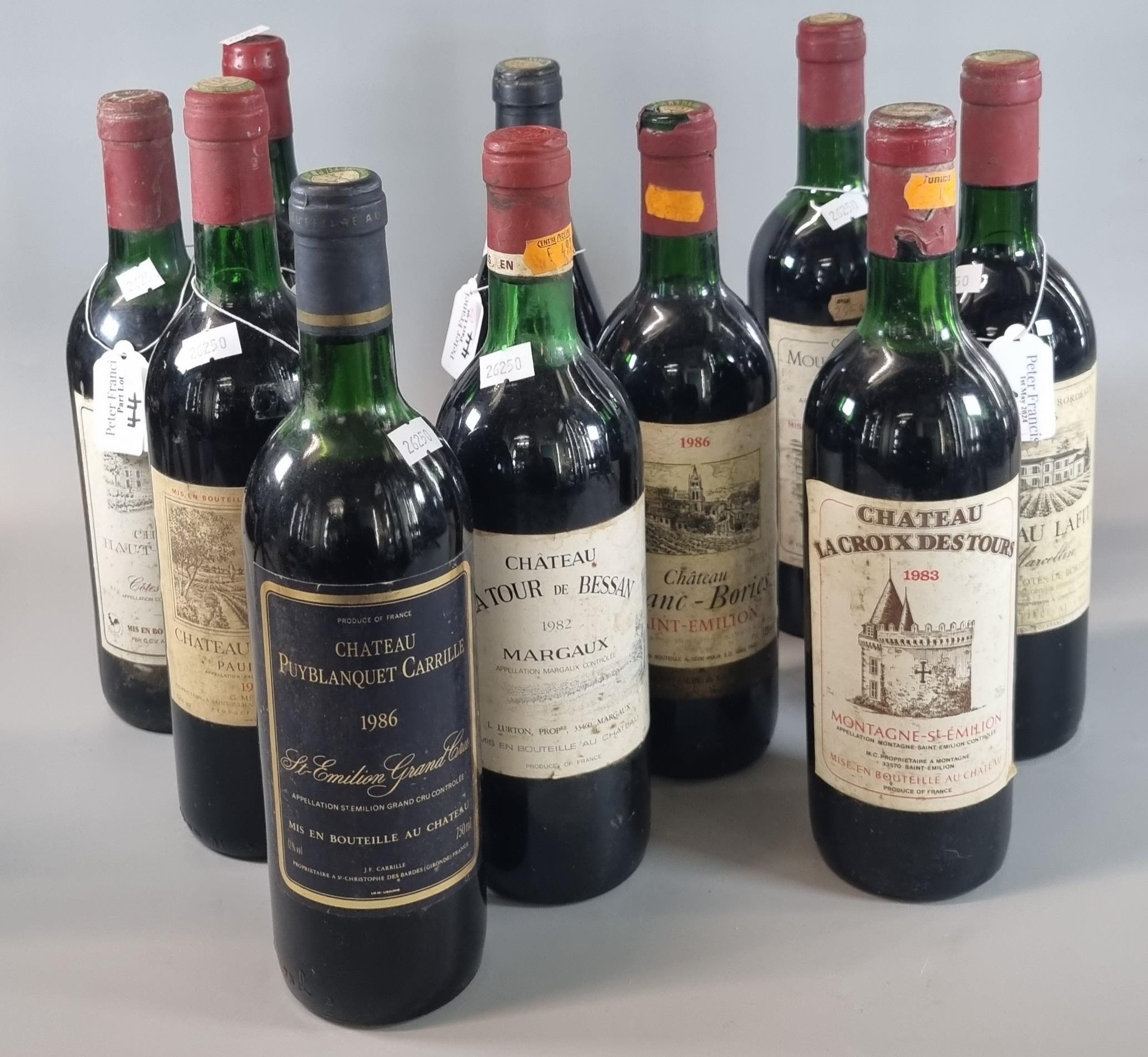 Collection of ten bottles of mainly French red wine to include: Chateaux Du Bois De La Garde 1984,