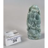 Small Chinese green hardstone carving of an Immortal. 9.5cm high approx. (B.P. 21% + VAT)
