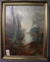 Parker Hagarty (British 1859-1934), Sylvan lake scene, signed. Oils on canvas. 54x42cm approx.