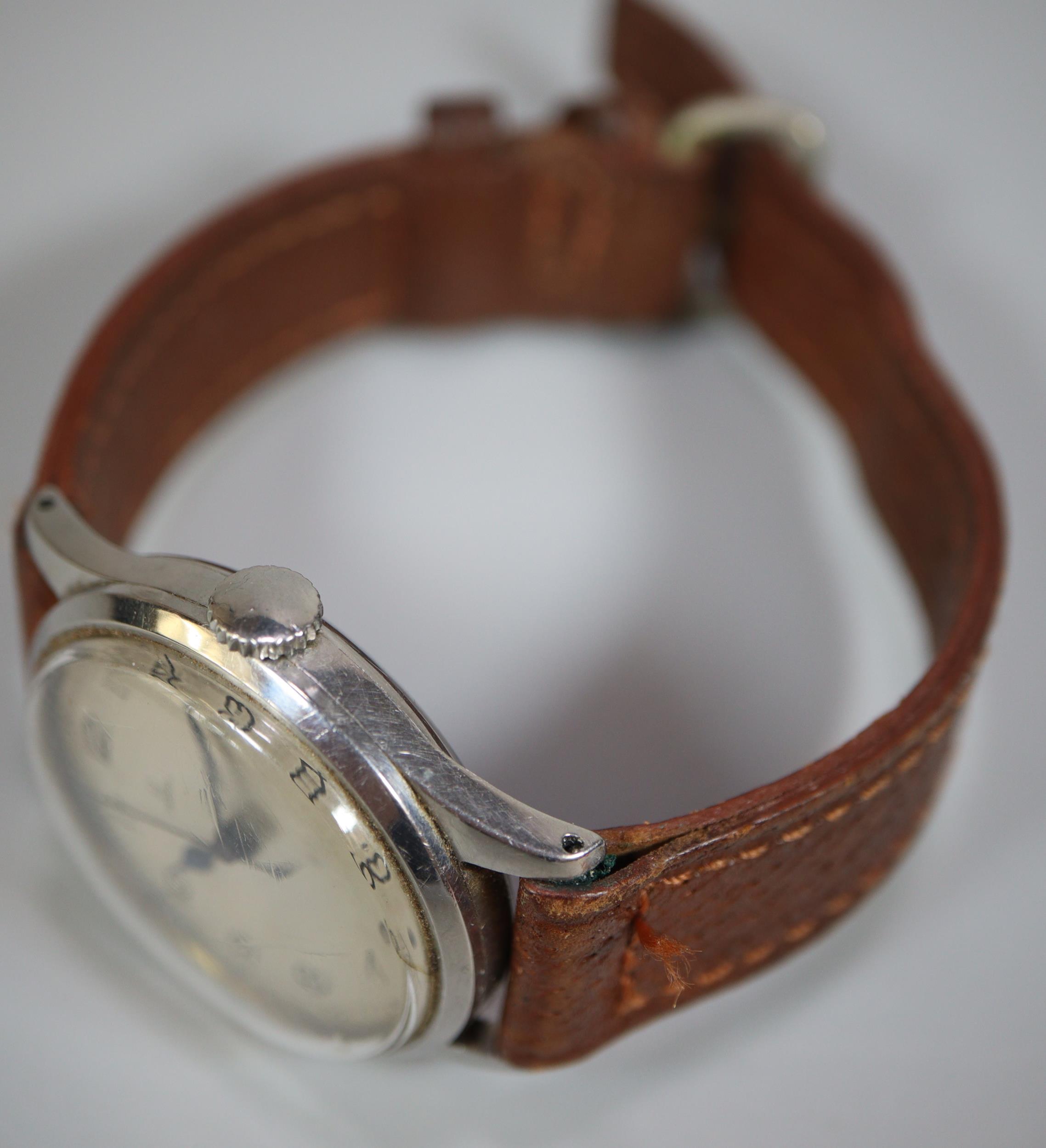 Vintage Omega steel mechanical gentleman's military style wristwatch with Arabic numerals, sweep - Image 3 of 8