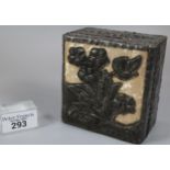 Unusual Arts & Crafts design beaten metal and mother of pearl cigarette box with mahogany lining and