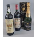 Bottle of Lanson Champagne, Black Label in original card box, together with two bottles of red wine,
