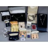 Box of silver and other jewellery to include: dress rings, necklace, pendant and earring set,