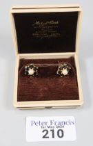 Pair of 9ct gold pearl and sapphire flowerhead rings. 2.6g approx. (B.P. 21% + VAT)