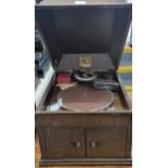 Early 20th century oak cased His Master's Voice table top gramophone. (B.P. 21% + VAT)