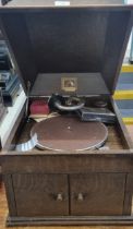Early 20th century oak cased His Master's Voice table top gramophone. (B.P. 21% + VAT)