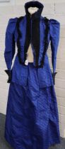 Victorian blue brocade lady's outfit comprising skirt and jacket. (2) (B.P. 21% + VAT) Altered at
