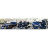 Three trays of Torquay pottery Kingfisher design items; Longpark and others to include: bowls,