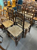 Four similar Lancashire style spindle back chairs with rush seats. (4) (B.P. 21% + VAT)