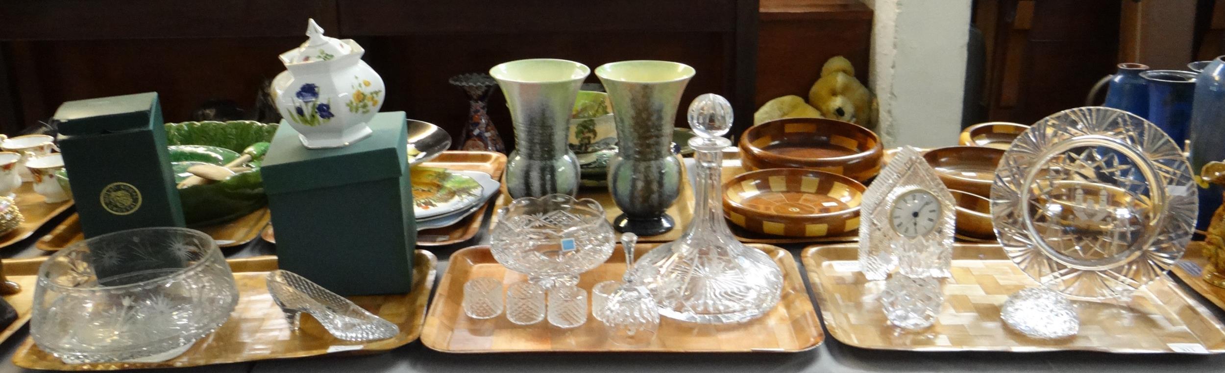 Three trays of lead cut crystal glassware to include: Cork coat of arms commemorative plate,