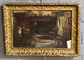 British School (late 19th early 20th century), study of a cottage interior with antique furniture,