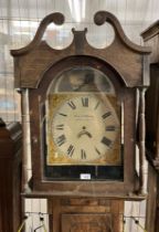 19th century oak 30 hour long cased clock by Evan Williams Trecastle. Distressed condition. (B.P.