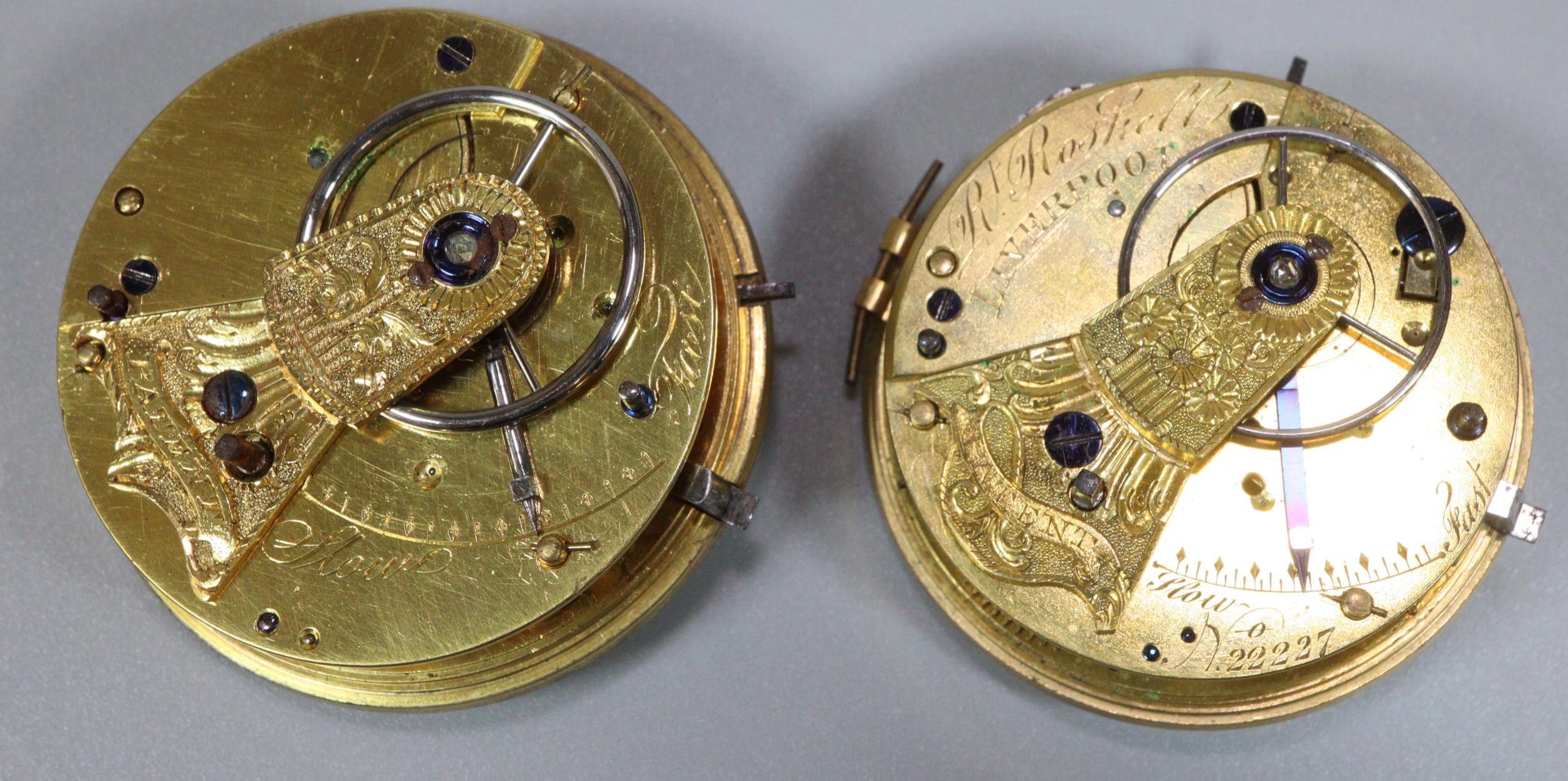 Two 19th century Fusee pocket watch movements only, one marked Robert Roskell of Liverpool, both - Image 2 of 10