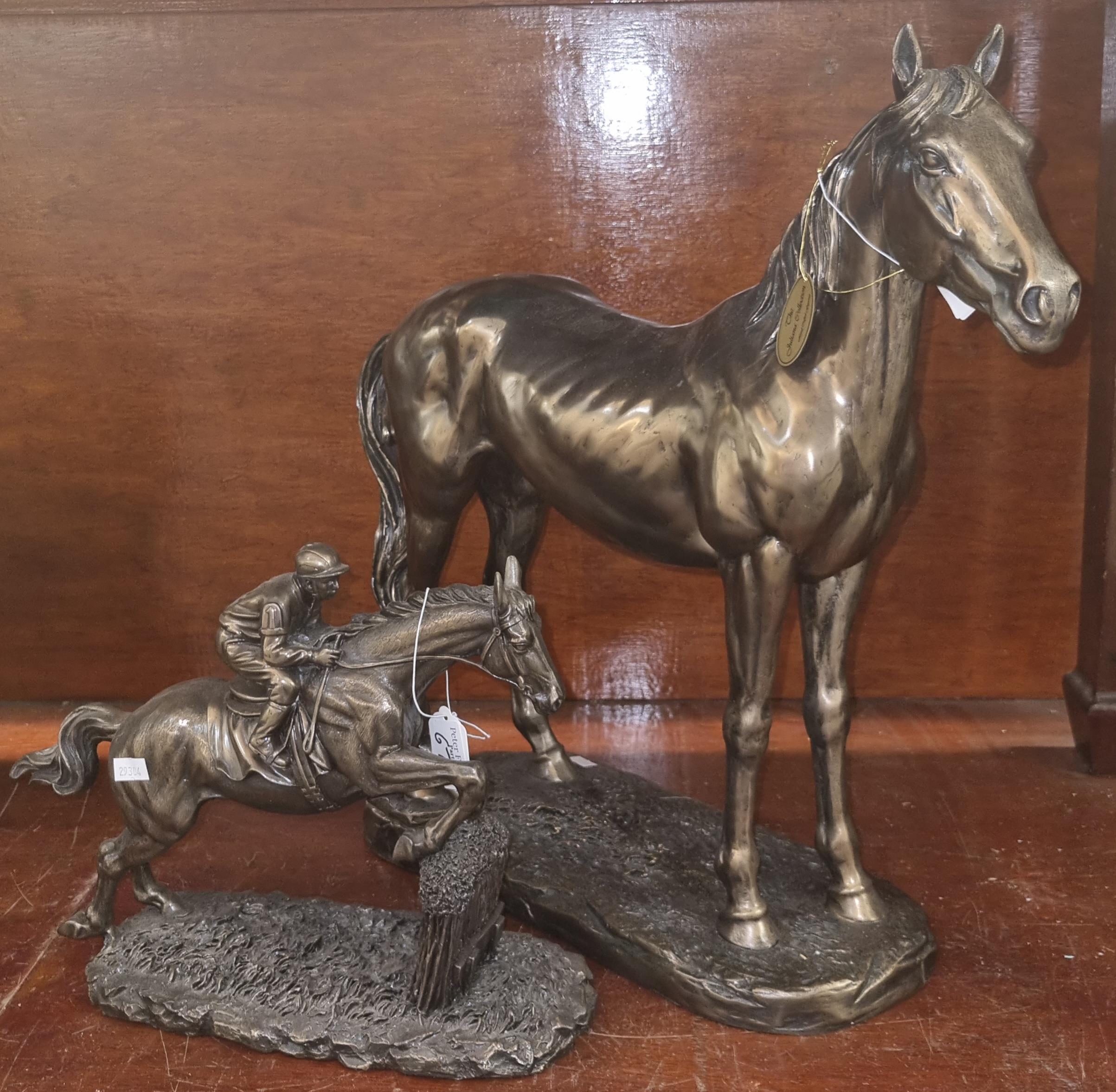 The Juliana Collection bronzed sculpture of a horse on naturalistic base together with a bronzed