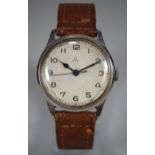 Vintage Omega steel mechanical gentleman's military style wristwatch with Arabic numerals, sweep