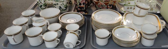 Two trays of Royal Stafford Greek key edged gilt coffeeware to include: coffee cups and saucers,