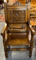 Tudor Oak Furniture, good quality Wainscot type armchair. (B.P. 21% + VAT)