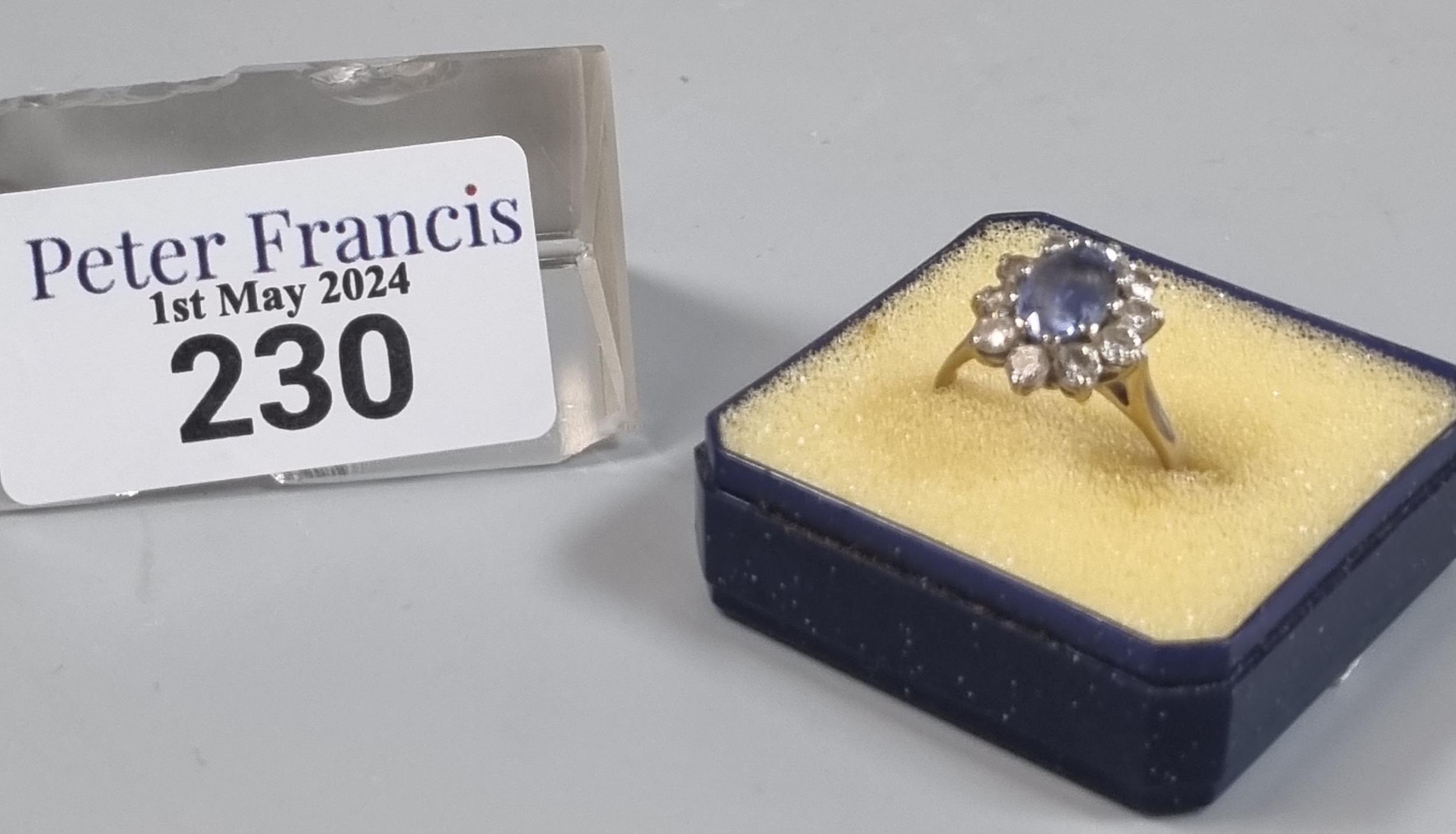 18ct gold powder blue sapphire and diamond cluster ring. 3.7g approx. Size H. (B.P. 21% + VAT) - Image 4 of 7