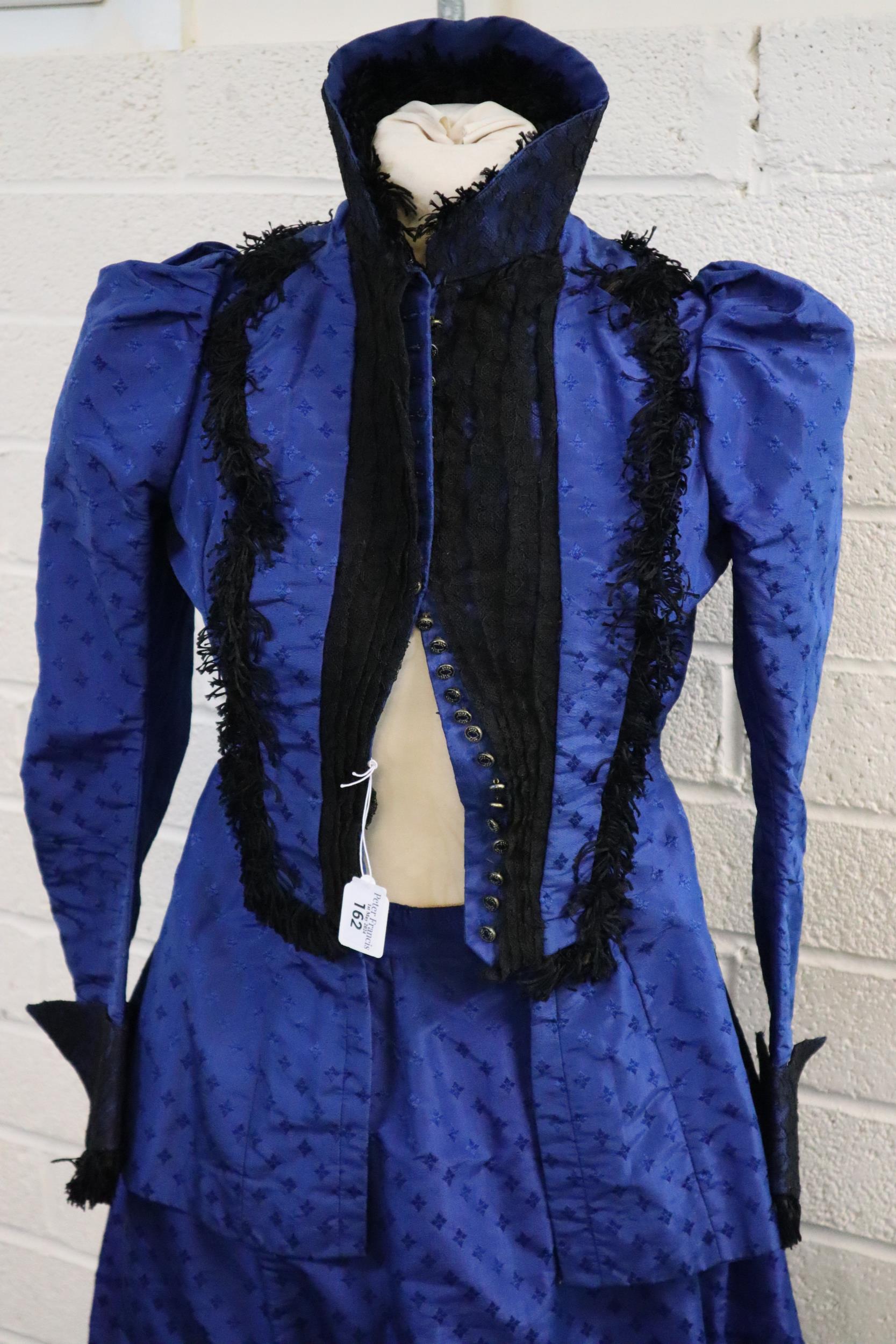 Victorian blue brocade lady's outfit comprising skirt and jacket. (2) (B.P. 21% + VAT) Altered at - Image 2 of 3