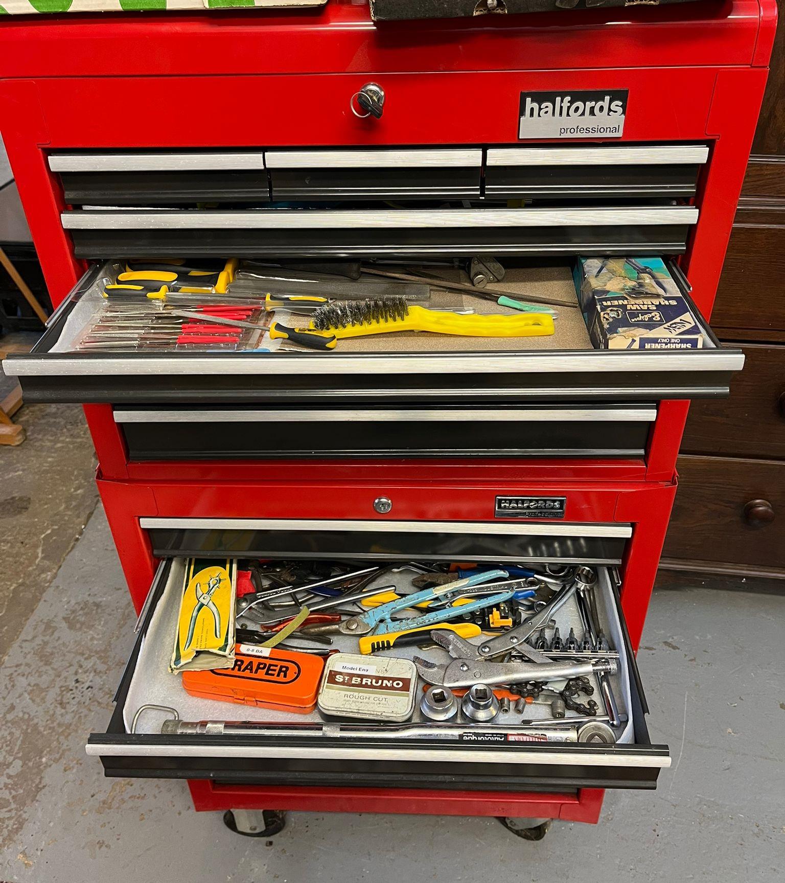 Halfords Professional metal two tier tool chest, the drawers revealing various tools together with - Image 2 of 2