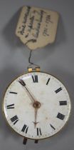 18th century pocket watch movement only by Andrew Dunlop of London, having Fusee movement with