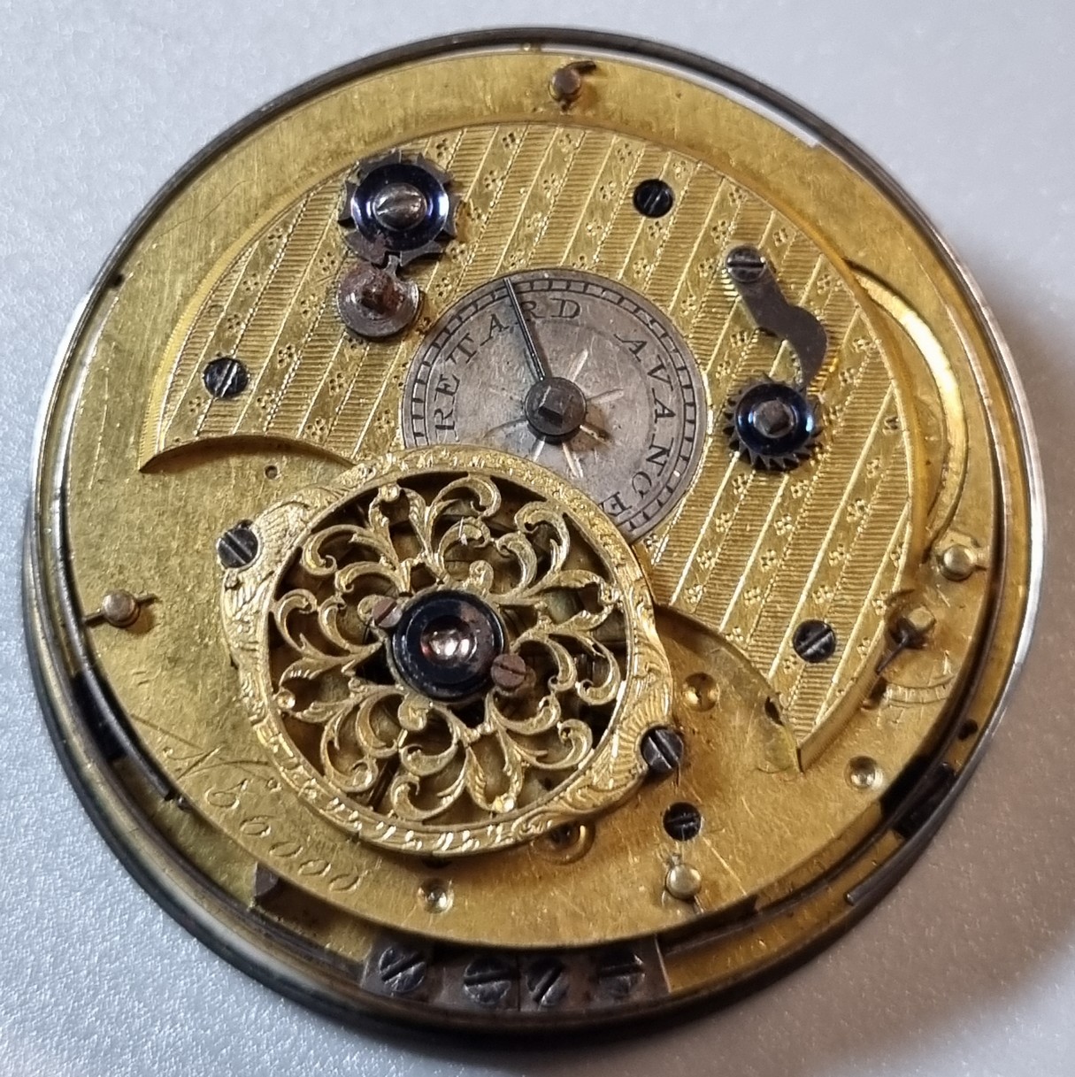 18th century Fusee pocket watch movement only marked J Wilders of London, having Roman painted - Image 7 of 7