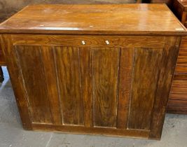 18th century oak coffer/corn bin, the moulded hinged top with two sections to the interior above