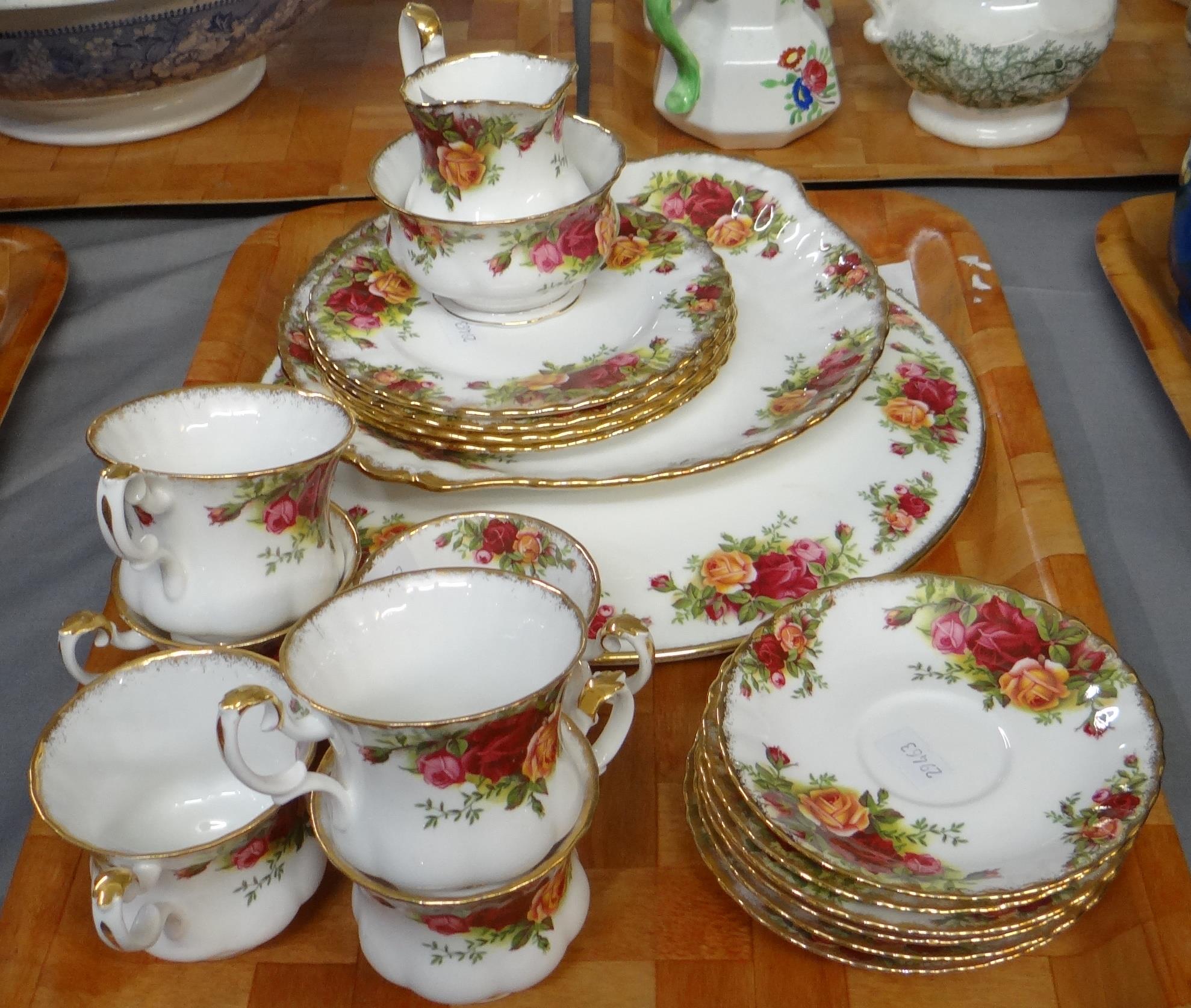 Tray of Royal Albert 'Old Country Roses' design items to include: coffee cups and saucers, milk jug,