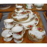 Tray of Royal Albert 'Old Country Roses' design items to include: coffee cups and saucers, milk jug,