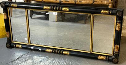 19th century ebonised and gilded over mantle mirror with foliate decoration. 113x47cm approx. (B.
